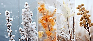 Four seasons collage winter, spring, summer, autumn vibrant vertical divisions of nature photos