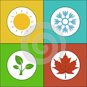 Four seasons colorful icon set. Template for computing web and app. Summer, spring, autumn, winter icons