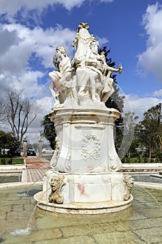 Four Seasons Fountain in the gardens of Marques de Pombal Palace, Oeiras, Lisbon, Portugal