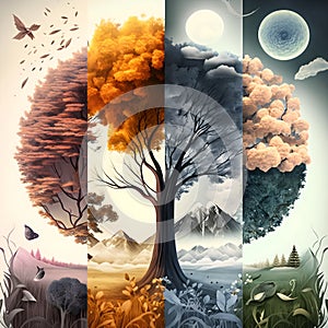 Four seasons illustration.Ai generation