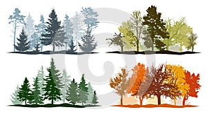 Four seasons. Set of winter, spring, summer and autumn trees silhouettes. Vector illustration photo
