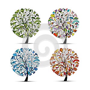 Four seasons - spring, summer, autumn, winter. Art tree beautiful for your design