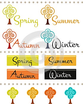 The Four Seasons. Spring, Summer, Autumn and Winter design with trees.