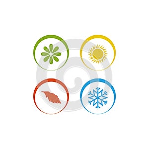 Four seasons spring, summer, autumn, winter signs in flat style isolated on white background