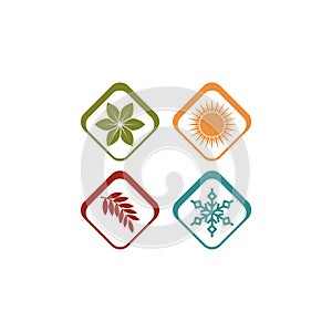 Four seasons spring, summer, autumn, winter signs in flat style isolated on white background