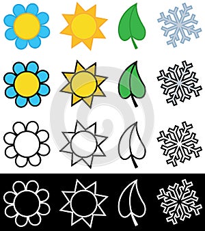 Four seasons symbols in color or black and white