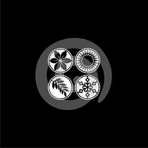 Four seasons winter spring summer fall simple icon isolated on dark background