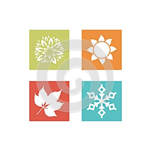 Four seasons winter spring summer fall simple icon set isolated on white background