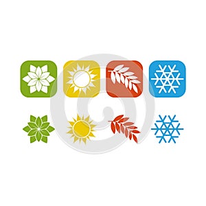 Four seasons winter spring summer fall simple icon set isolated on white background