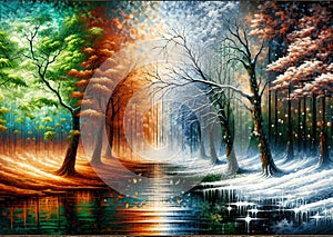 Four seasons: Winter, Summer, Spring and fall, concept