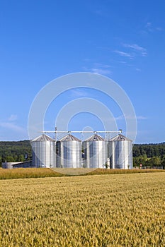 Four silver silos