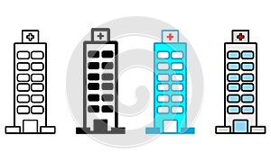 Colored hospital building with cross and windows.