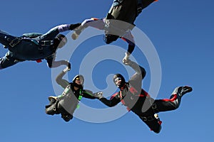 Four skydiver form a circle photo