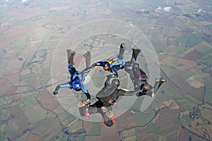 Four skydivers in freefall photo