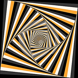 Four-sleeved unwinding spiral of color stripes. Moving optical illusion vector background