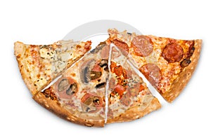 Four slice pizza on a white