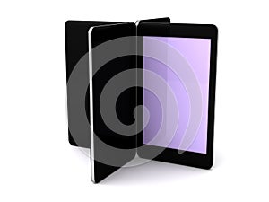 Four smartphone tablets arranged like rotating doors