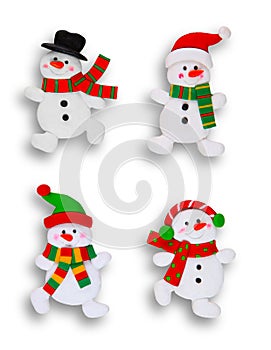 Four Snowmen Over White