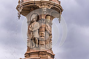 Four soldiers of Doulton Fountain, Glasgow Scotland UK.