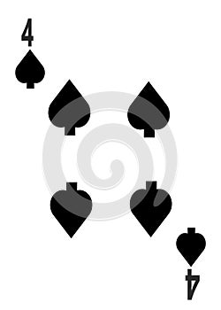 The four of spades card in a regular 52 card poker playing deck