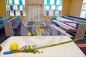 Four species symbols of the Jewish holiday Sukkot in a synagogue