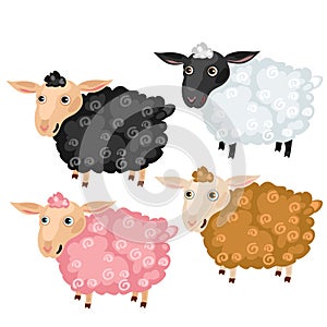 Four spotted cartoon sheep, vector animals