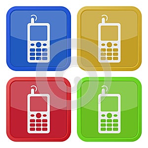 Four square color icons, old mobile phone