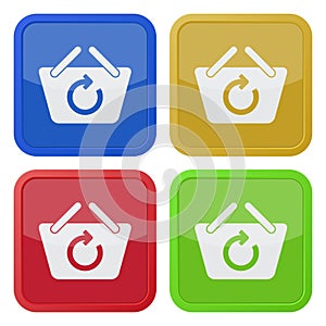 Four square color icons, shopping basket refresh