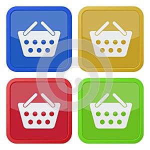 Four square color icons, shopping basket