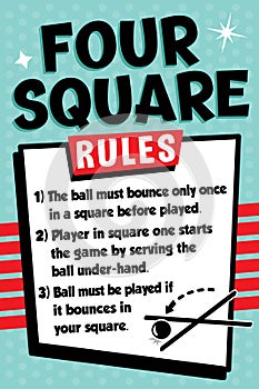 Four Square Game Rules Sign, Recess Games, School Playground Poster, Children\'s Game Directions