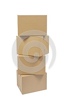 Four Stacked Cardboard Boxes Isolated On White