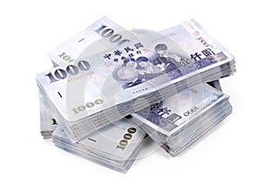 Four Stacks of New Taiwan Dollar Bank Notes