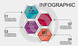 Four-stage hexagon infographics