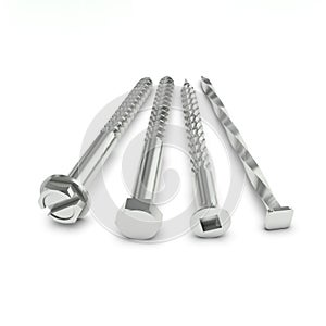 Four stainless steel fasteners on white floor