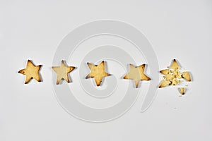 Four stars ranking. 4 baked star shape cookies