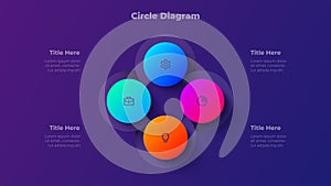 Four Step Circle Diagram. 4 Step Gradient Infographic Template for Presentation, Process Flow, Data Visualization and Business