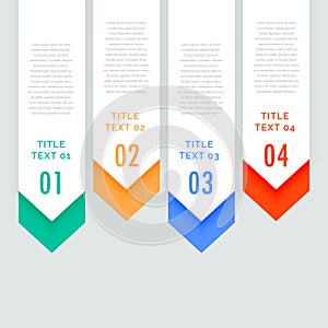 Four steps infographic vertical banners with arrow going down