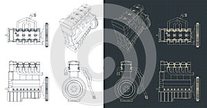 Four-stroke car engine drawings