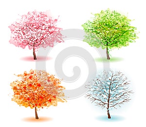 Four stylized trees representing different seasons. photo