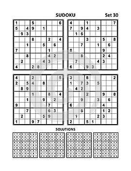 Four sudoku games with answers of medium level. Set 30.