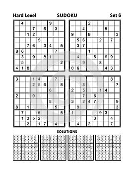 Four sudoku games of hard level with answers. Set 6.