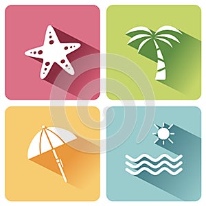 Four summer and tourism icons set with shade. First group