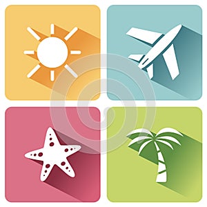 Four summer and tourism icons set with shade. Second group