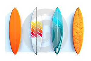 Four surfboards on a white background. Generative ai
