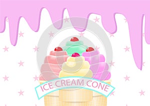 Four sweet ice cream cone with lovely background.