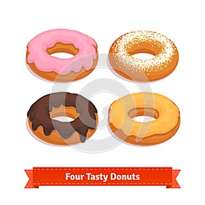 Four tasty flavoured donuts with glazing