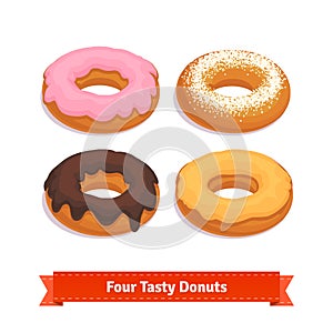 Four tasty flavoured donuts with glazing photo