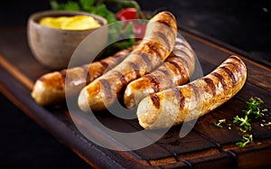 Four tasty grilled pork sausages from a BBQ