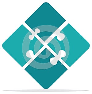 Four Teal Puzzle Pieces Interlocking in Diamond Shape