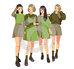 Four teenage girls vector illustration